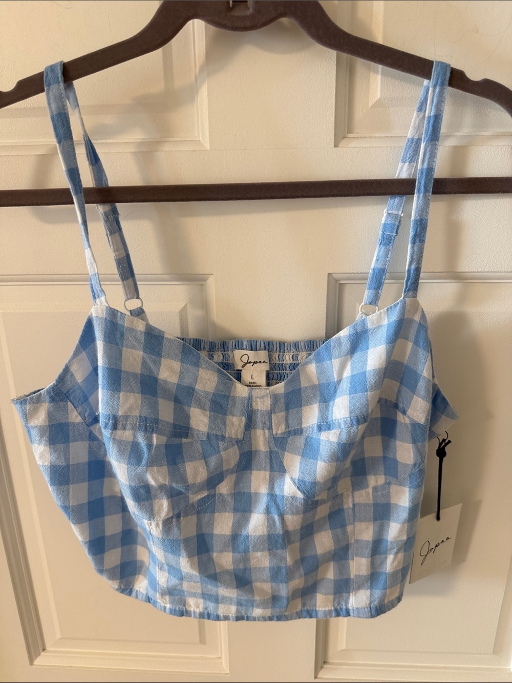 NWT Japra Blue/White Gingham Corset-Style Crop Top Coquette Cottagecore Large